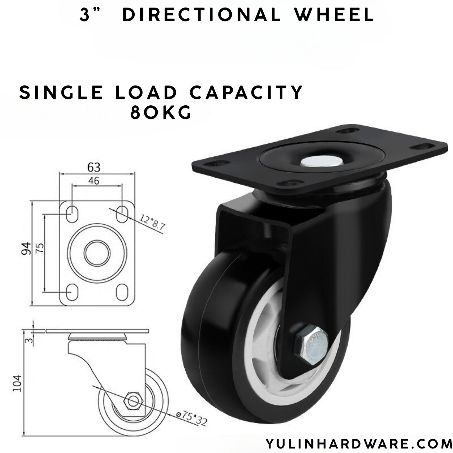 1 Inch 2 Inch 3 Inch Trolley Roller Universal Wheel Furniture casters