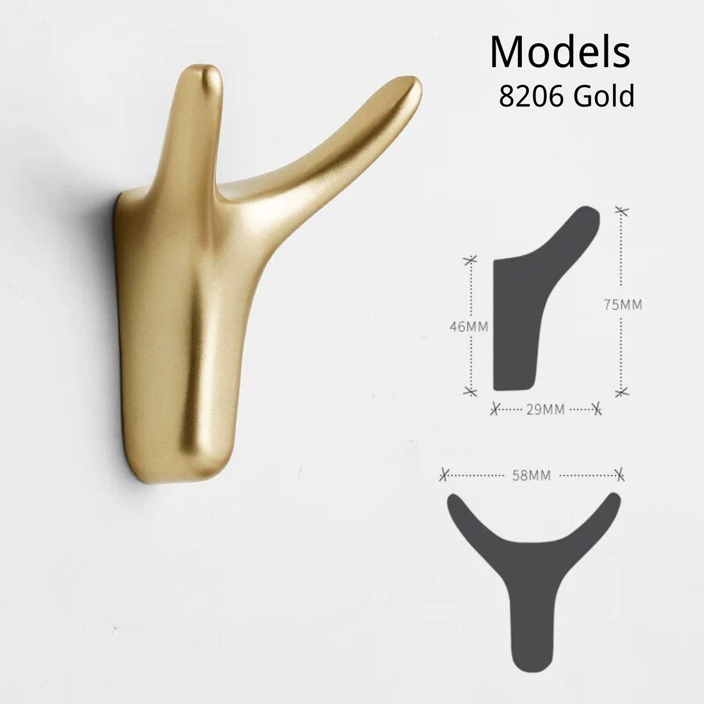 8026 Zinc Alloy Cow Horn Coat Hooks Wall Mounted