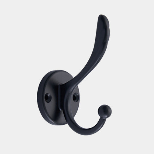 Matte Black Zinc Alloy Double Coat Hooks Wall Mounted